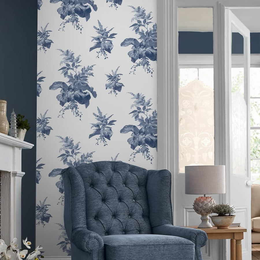  - Laura Ashley Naberth Midnight Seaspray Blue Wallpaper - 119851 - Decor Warehouse