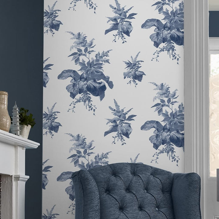  - Laura Ashley Naberth Midnight Seaspray Blue Wallpaper - 119851 - Decor Warehouse