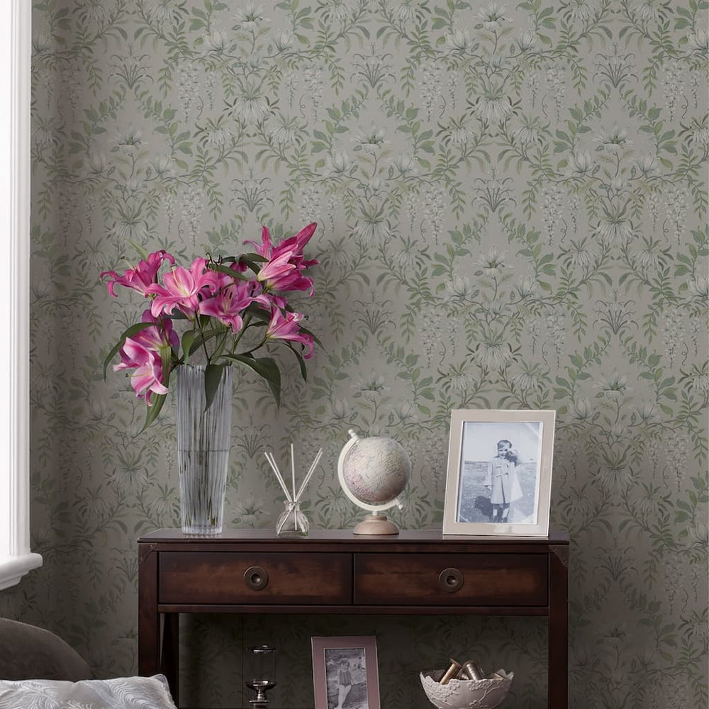  - Laura Ashley Parterre Sage Wallpaper - 113406 - Decor Warehouse