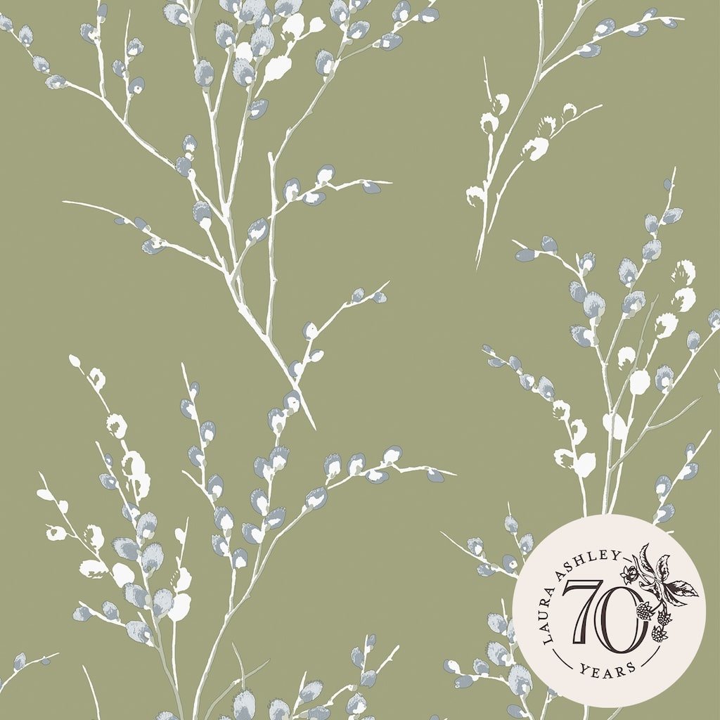121074 - Laura Ashley - Laura Ashley Pussy Willow Moss Green Wallpaper - Decor Warehouse