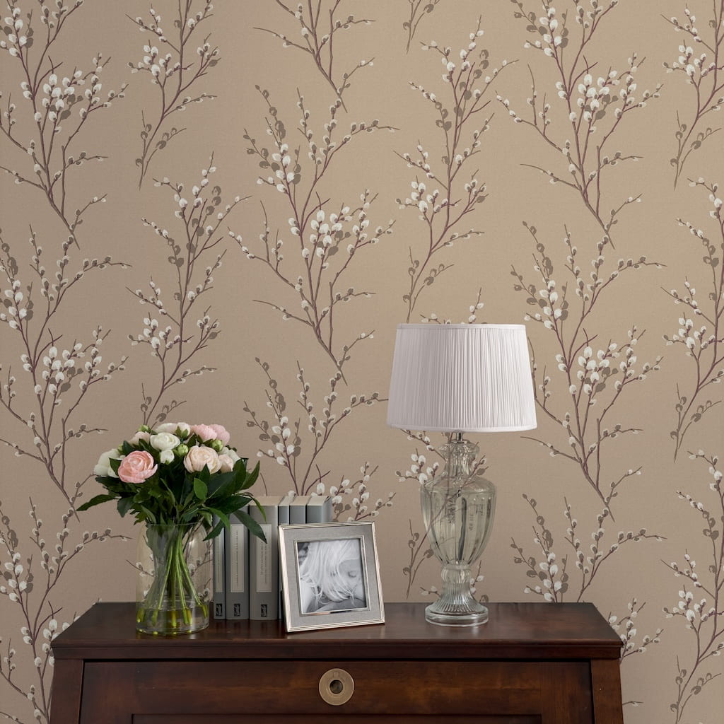 - Laura Ashley Pussy Willow Natural Wallpaper - 113358 - Decor Warehouse