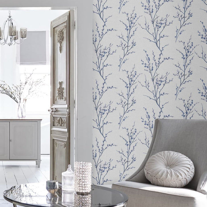  - Laura Ashley Pussy Willow Off White and Midnight Wallpaper - 113360 - Decor Warehouse