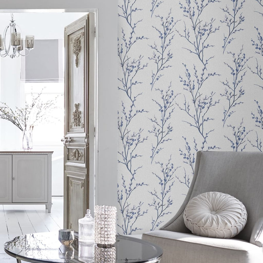  - Laura Ashley Pussy Willow Off White and Midnight Wallpaper - 113360 - Decor Warehouse