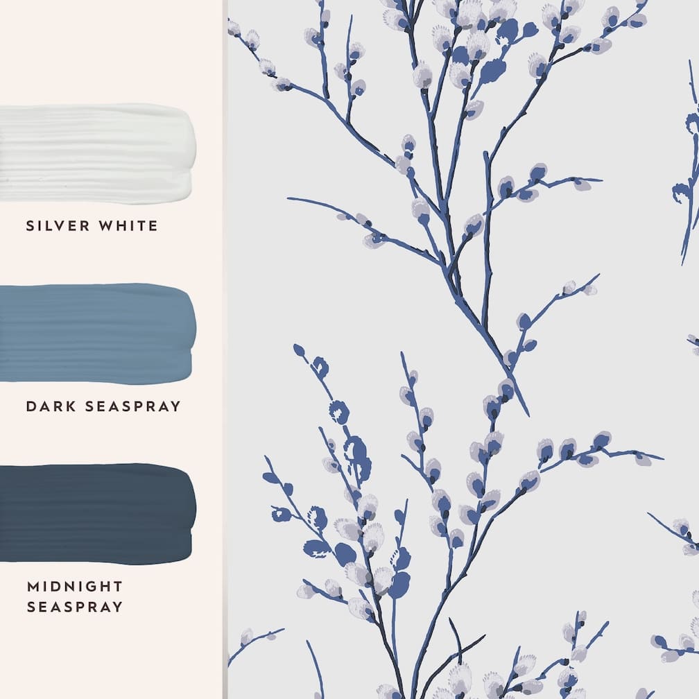 Laura Ashley Pussy Willow Off White and Midnight Wallpaper - 113360