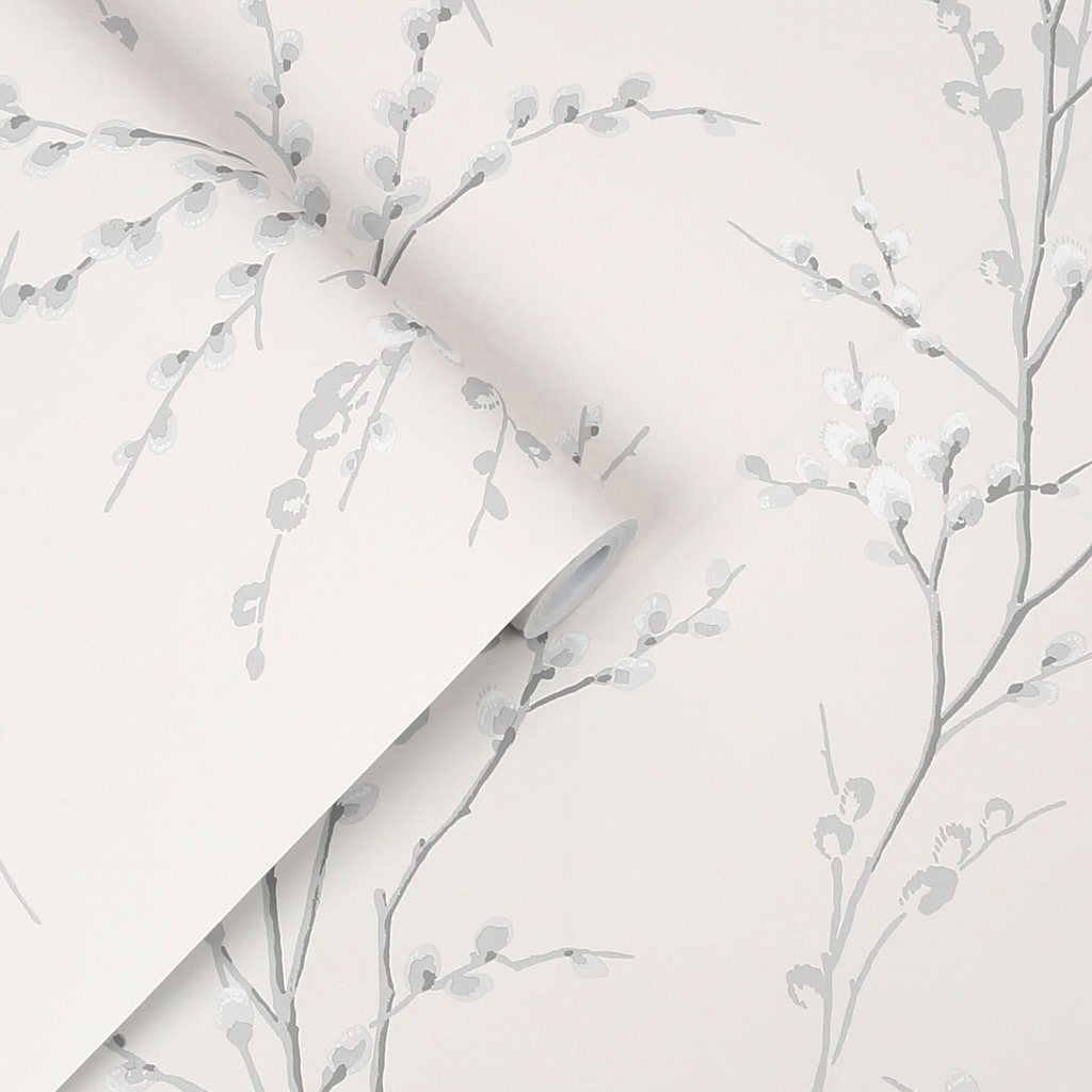 - Laura Ashley Pussy Willow Off White and Steel Wallpaper - 113359 - Decor Warehouse