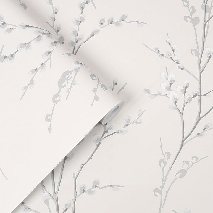 113359 - Laura Ashley - Laura Ashley Pussy Willow Off White and Steel Wallpaper - Decor Warehouse