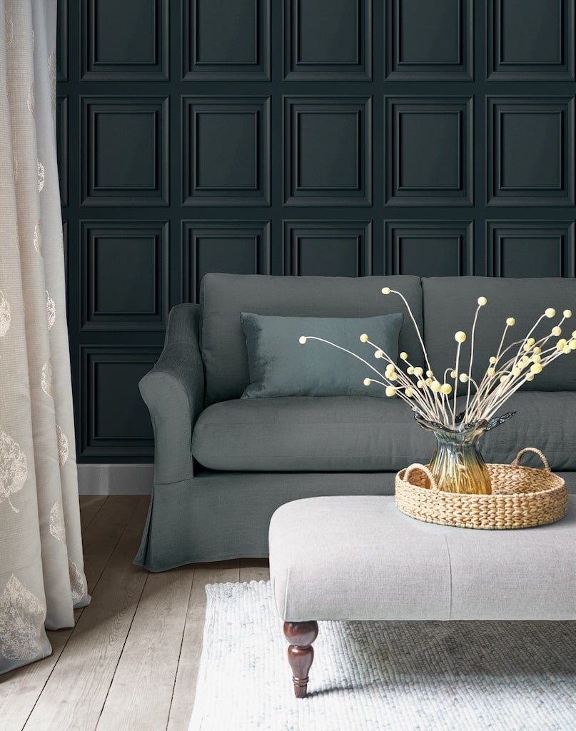  - Laura Ashley Redbrook Wood Panel Dark Seaspray Wallpaper - 114906 - Decor Warehouse