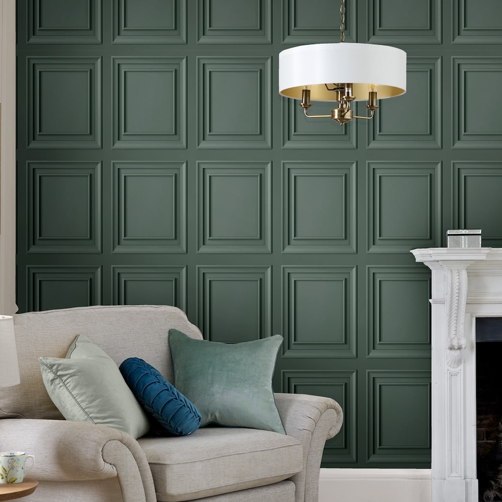  - Laura Ashley Redbrook Wood Panel Fern Green Wallpaper - 119844 - Decor Warehouse