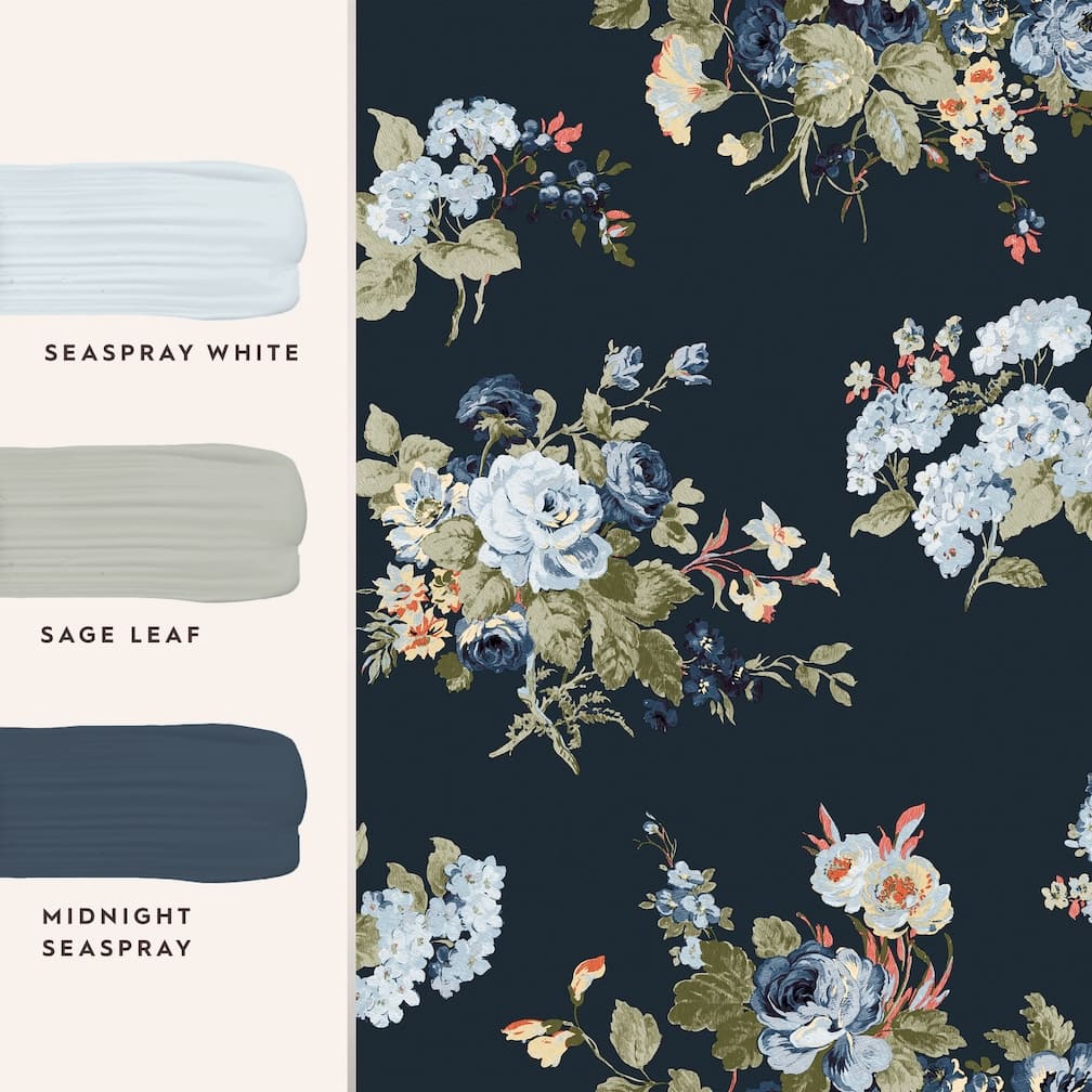 Laura Ashley Rosemore Midnight Seaspray Wallpaper - 114898
