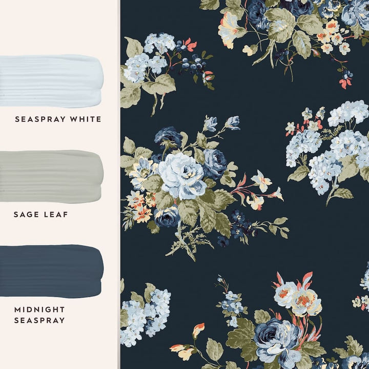Laura Ashley Rosemore Midnight Seaspray Wallpaper - 114898