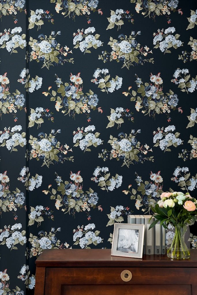 - Laura Ashley Rosemore Midnight Seaspray Wallpaper - 114898 - Decor Warehouse