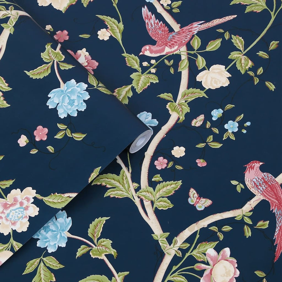  - Laura Ashley Summer Palace Midnight Blue Wallpaper - 120134 - Decor Warehouse