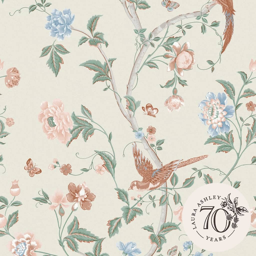 120133 - Laura Ashley Summer Palace Sage Apricot Wallpaper