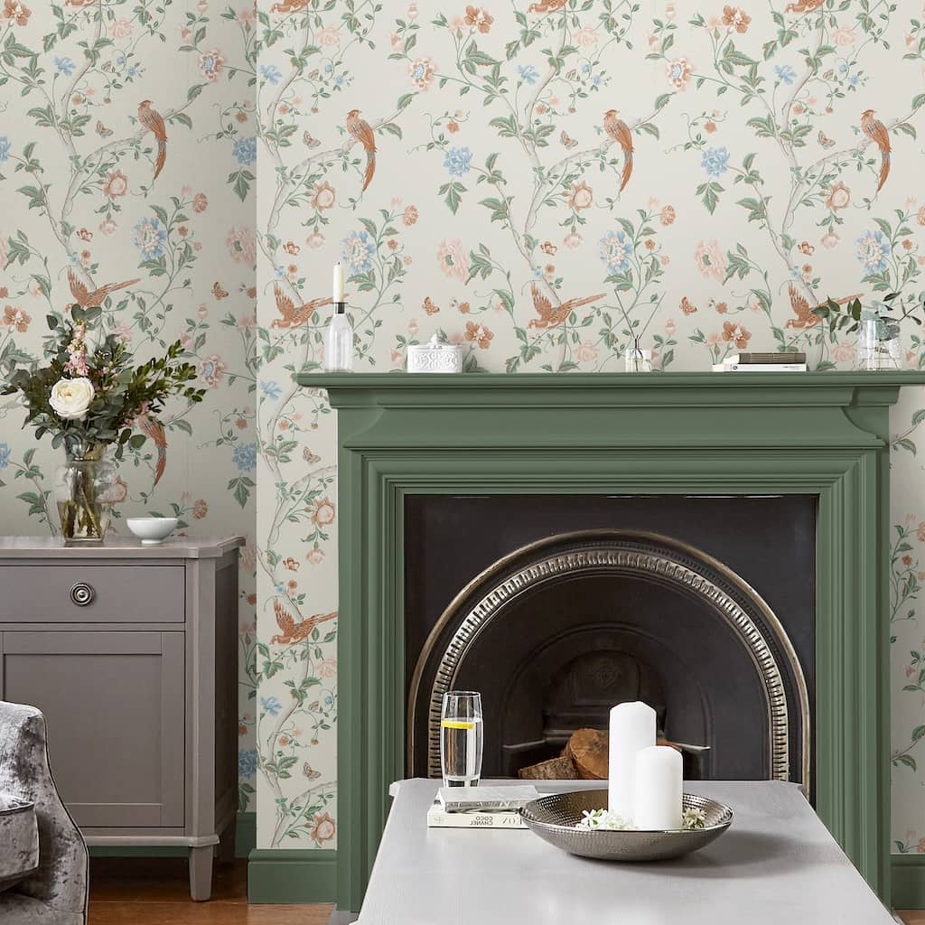 120133 - Laura Ashley Summer Palace Sage Apricot Wallpaper