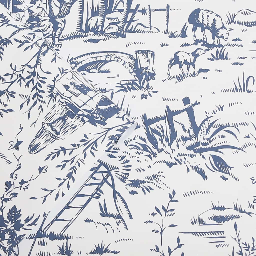 118494 - Laura Ashley - Laura Ashley Toile De Jouy Dark Seaspray Blue Wallpaper - Decor Warehouse