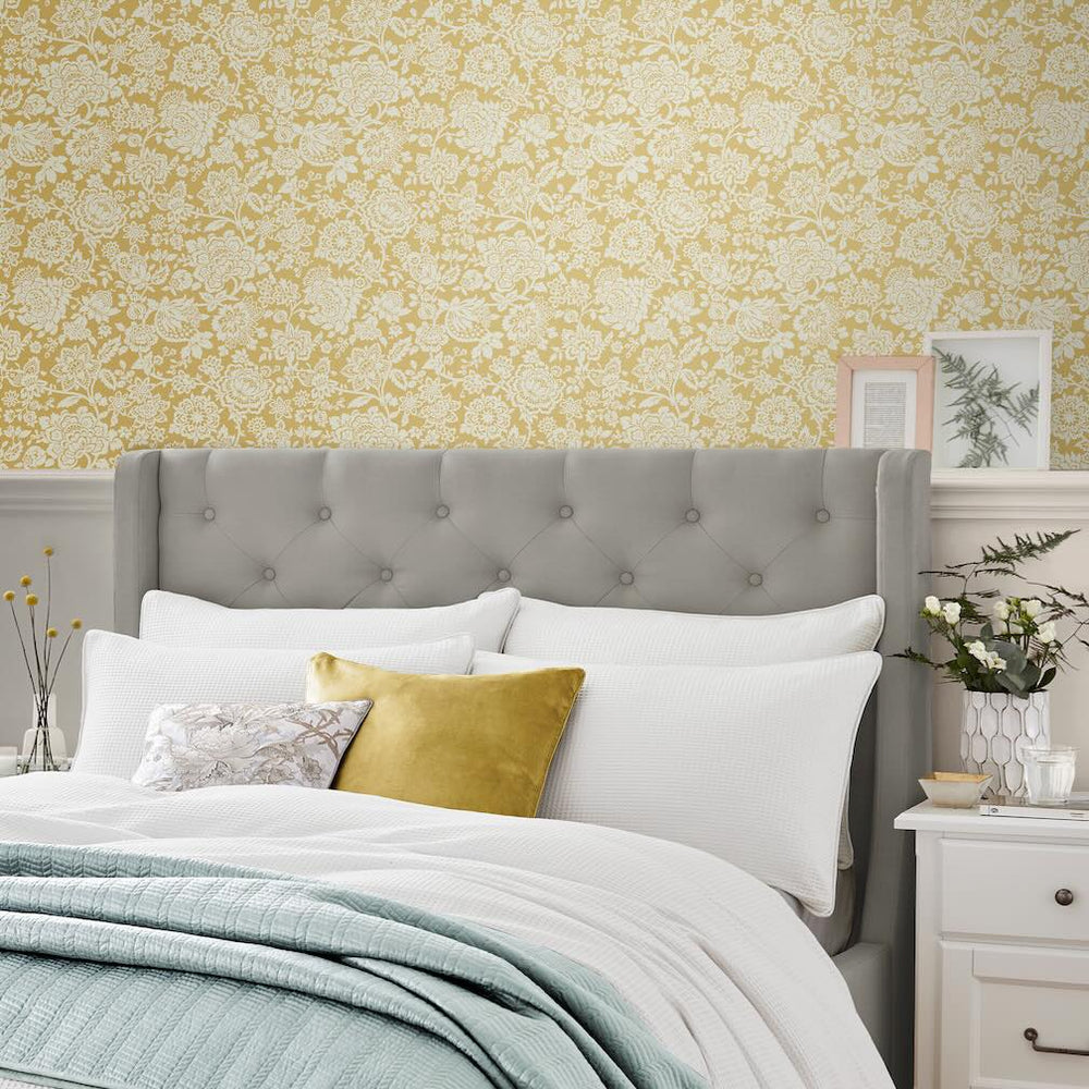 Laura Ashley Trailing Laurissa Pale Ochre Yellow Wallpaper - 121072