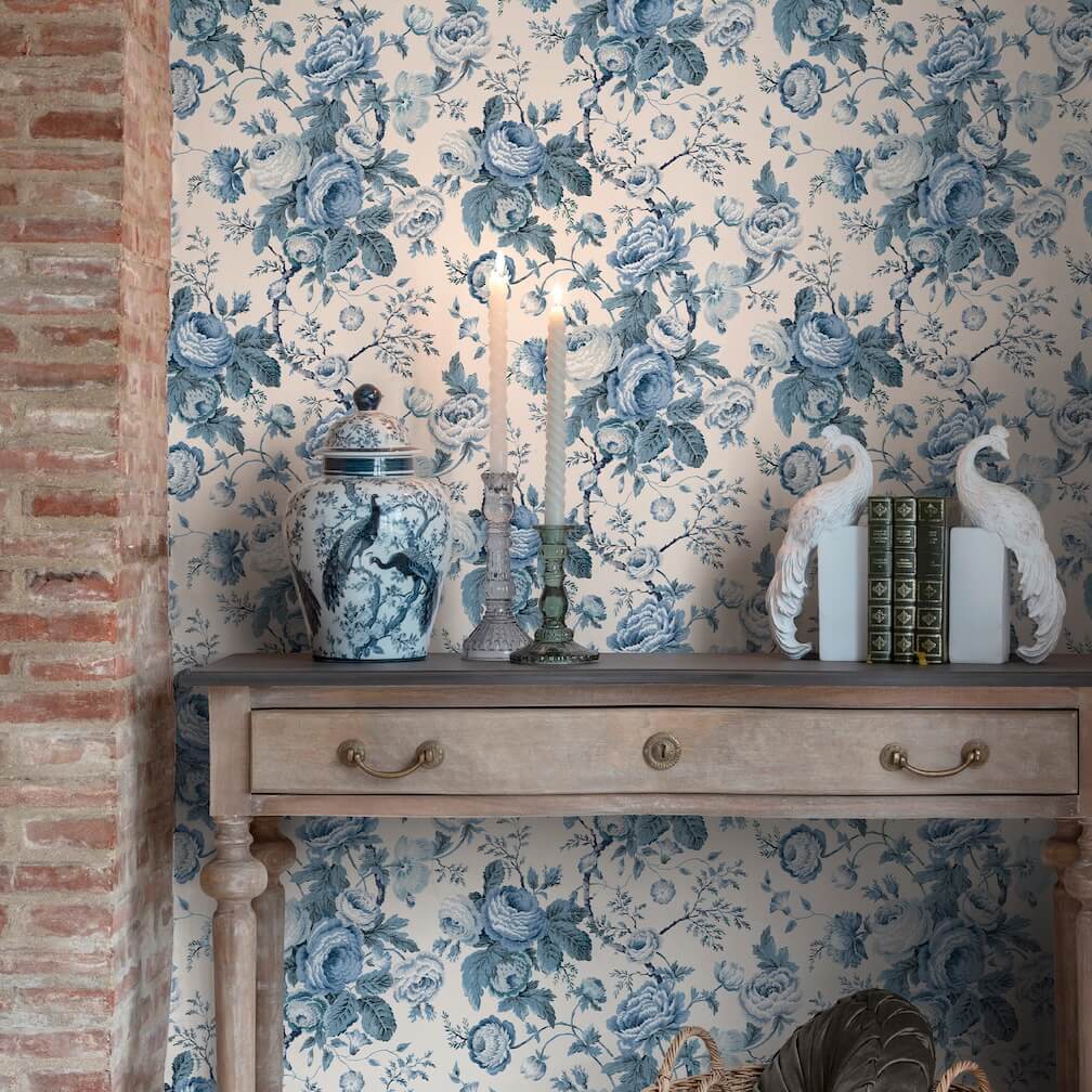 Laura Ashley Uffington Roses Dark Seaspray Wallpaper - 140324