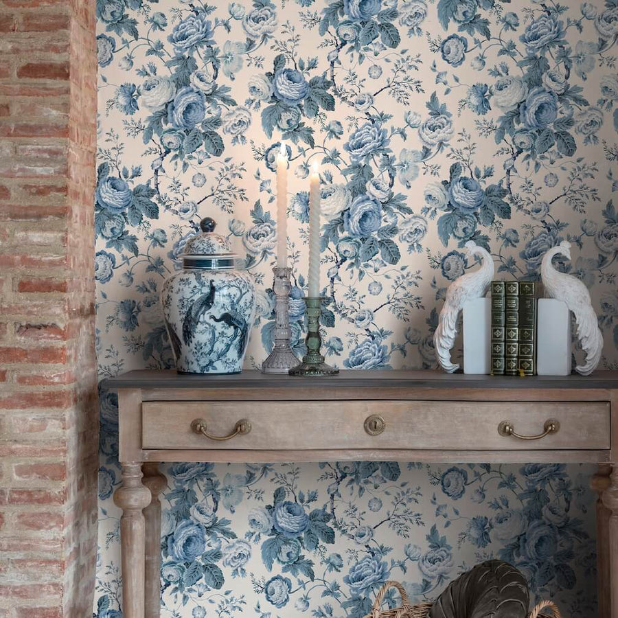 Laura Ashley Uffington Roses Dark Seaspray Wallpaper - 140324