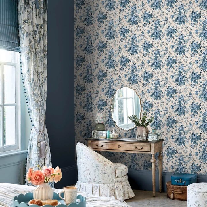 Laura Ashley Uffington Roses Dark Seaspray Wallpaper - 140324