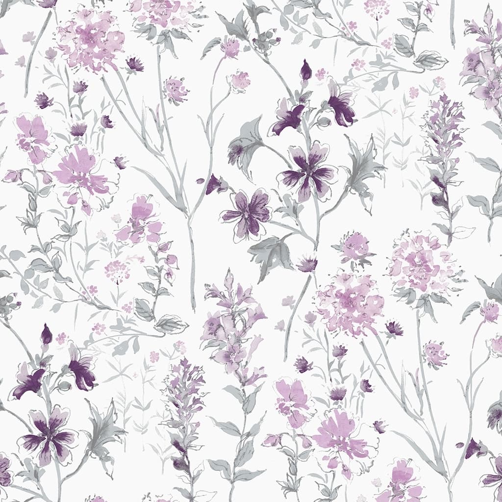113362 - Laura Ashley - Laura Ashley Wild Meadow Pale Iris Wallpaper - Decor Warehouse