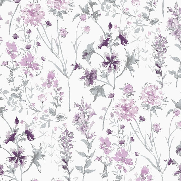 113362 - Laura Ashley - Laura Ashley Wild Meadow Pale Iris Wallpaper - Decor Warehouse