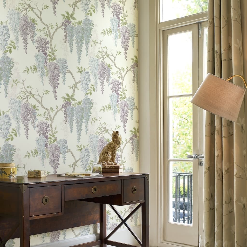 - Laura Ashley Wisteria Gardens Pale Iris Wallpaper - 113356 - Decor Warehouse