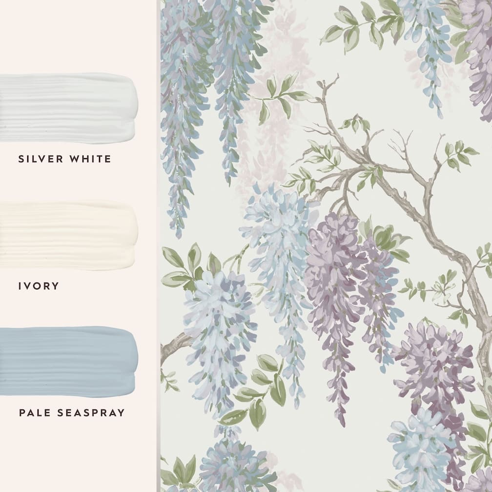 Laura Ashley Wisteria Gardens Pale Iris Wallpaper - 113356