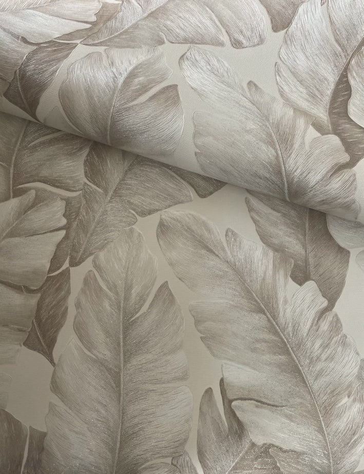 - Leo Neutral Beige Tropical Leaf Wallpaper - 7714 - Decor Warehouse