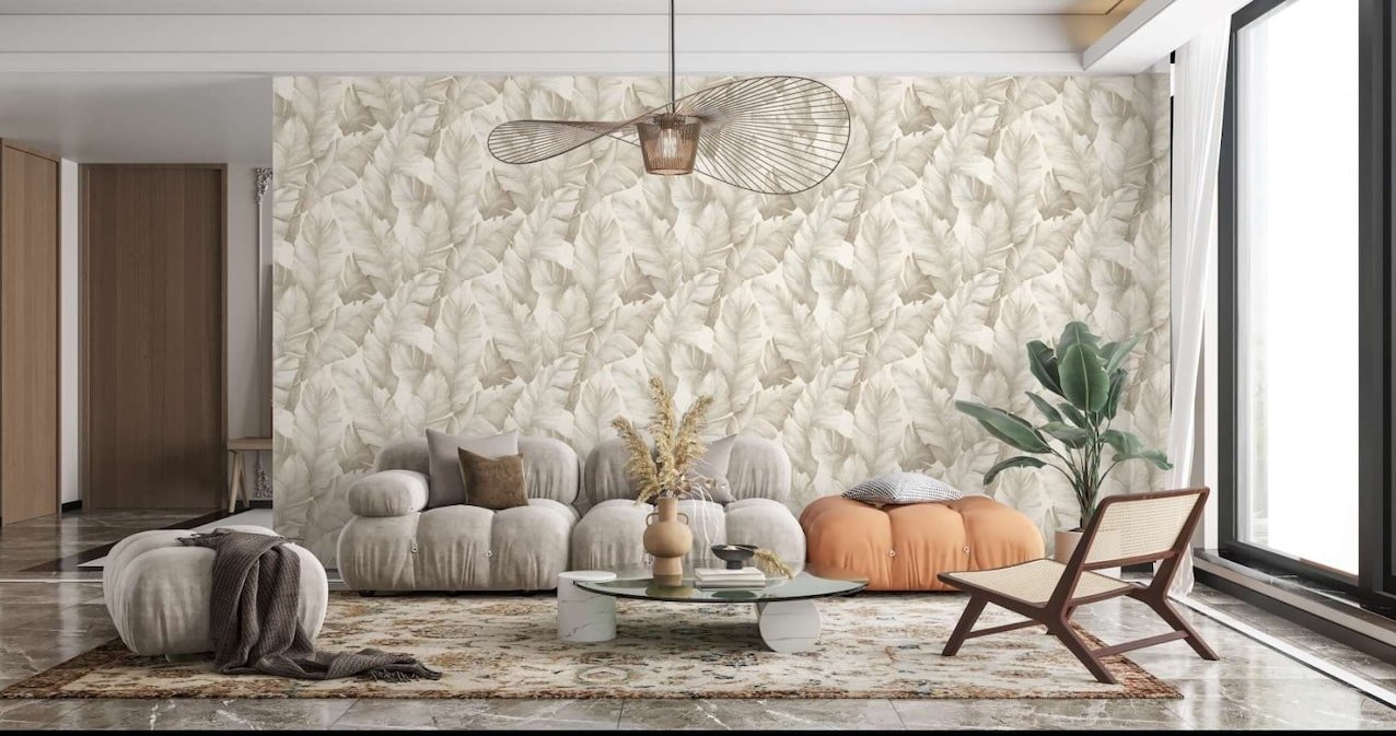 - Leo Neutral Beige Tropical Leaf Wallpaper - 7714 - Decor Warehouse