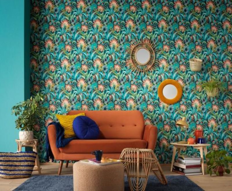 - Martinique Teal Tropical Wallpaper by Erismann - 10390 - 19 - Decor Warehouse