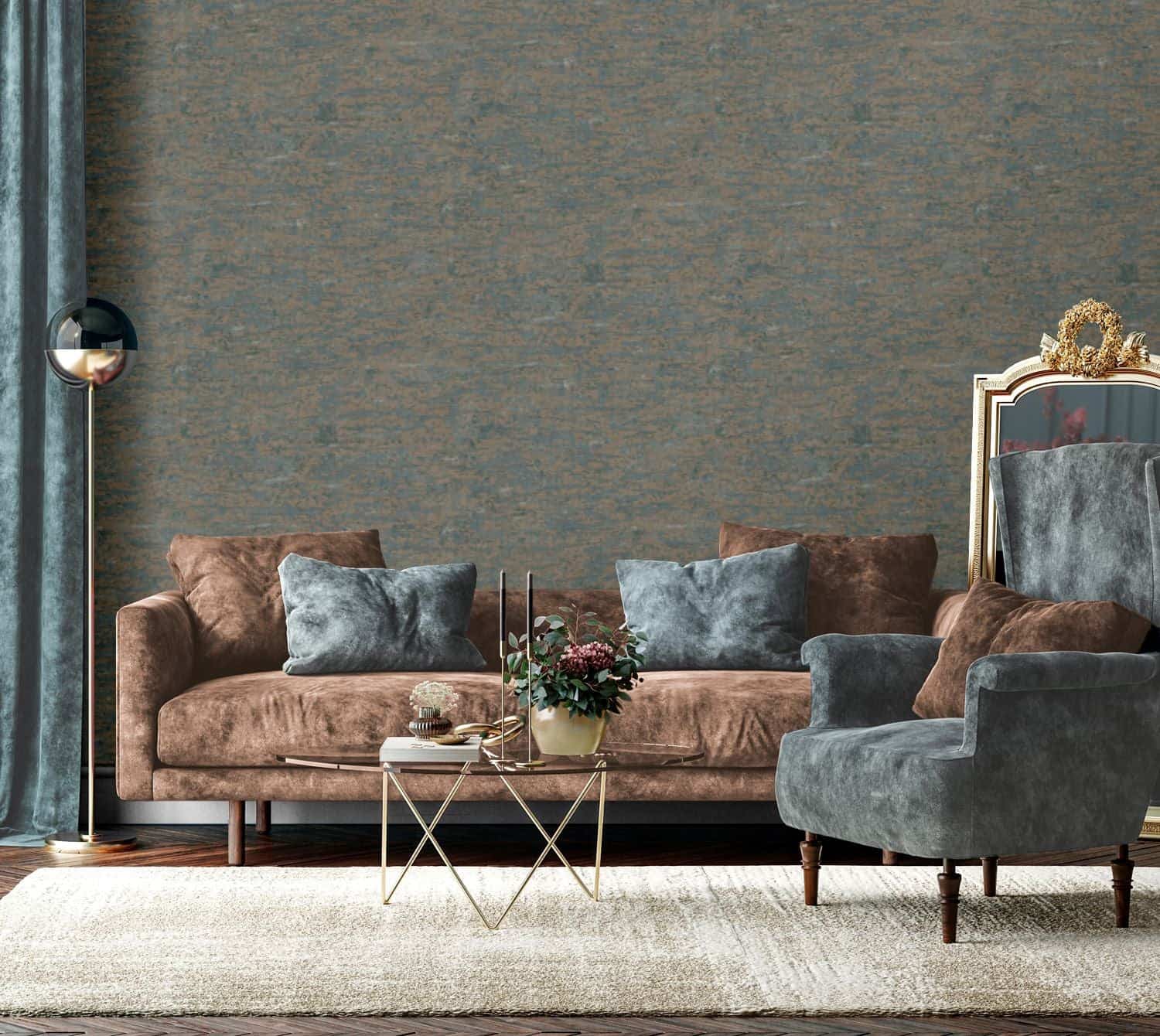 - Meirgeach Teal & Gold Textured Wallpaper - LT7727 - Decor Warehouse