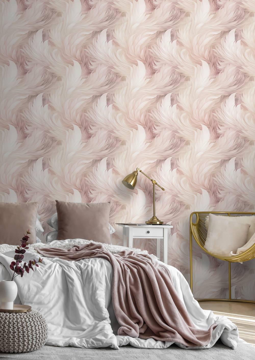  - Muriva Blush Plumes Wallpaper - 217504 - Decor Warehouse
