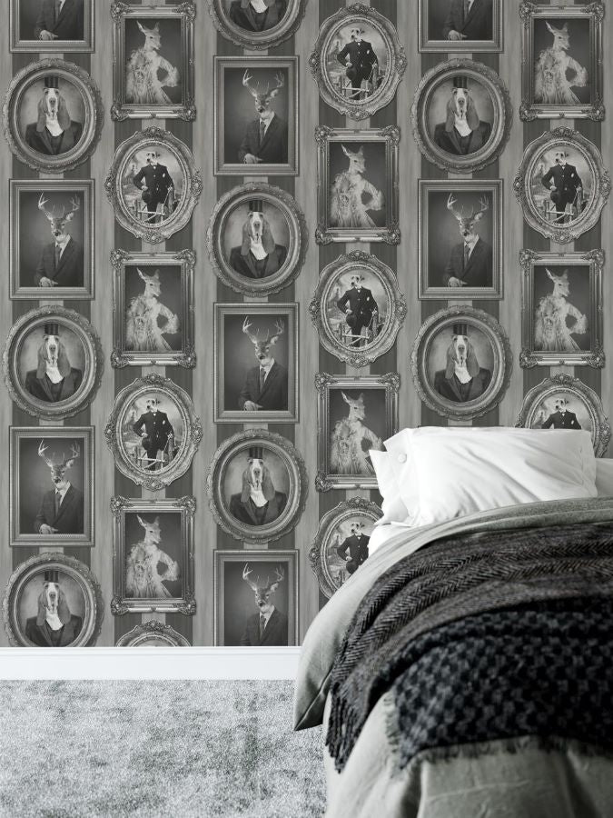 - Muriva Dogs in Frames Black and White Wallpaper - J59309 - Decor Warehouse