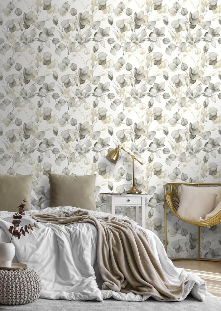 - Muriva Eucalyptus Natural Metallic Gold Wallpaper - 210503 - Decor Warehouse