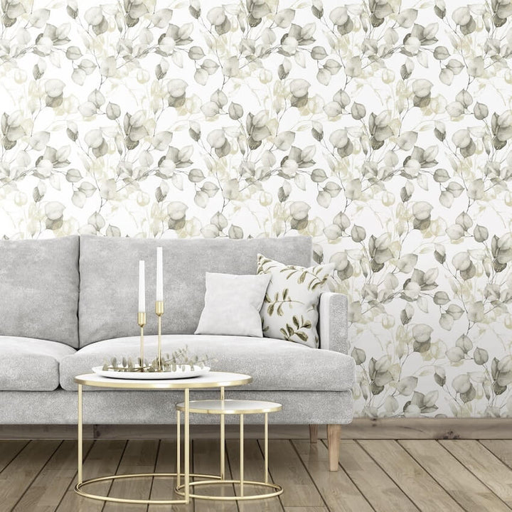  - Muriva Eucalyptus Natural Metallic Gold Wallpaper - 210503 - Decor Warehouse