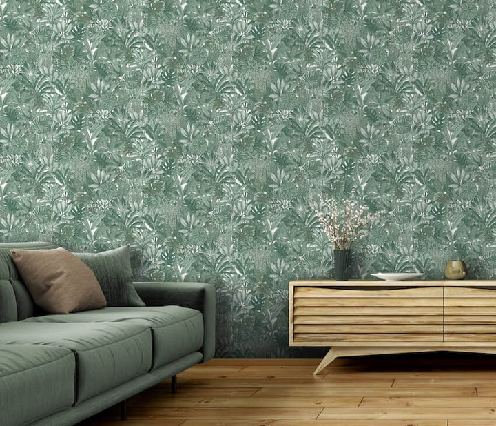  - Muriva Lush Forest Green Metallic Wallpaper - 205502 - Decor Warehouse