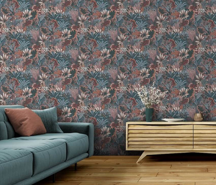  - Muriva Lush Forest Teal Metallic Wallpaper - 205501 - Decor Warehouse