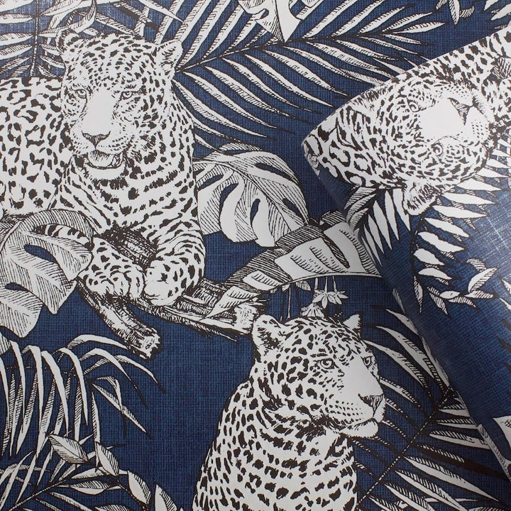  - Muriva Mamboa Leopard Blue Wallpaper - 173523 - Decor Warehouse