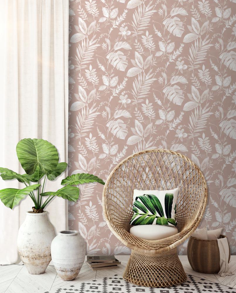 - Muriva Tane Leaf Blush Wallpaper - 98903 - Decor Warehouse
