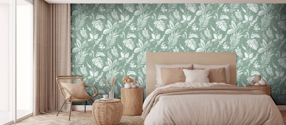 - Muriva Tane Leaf Green Wallpaper - L98904 - Decor Warehouse