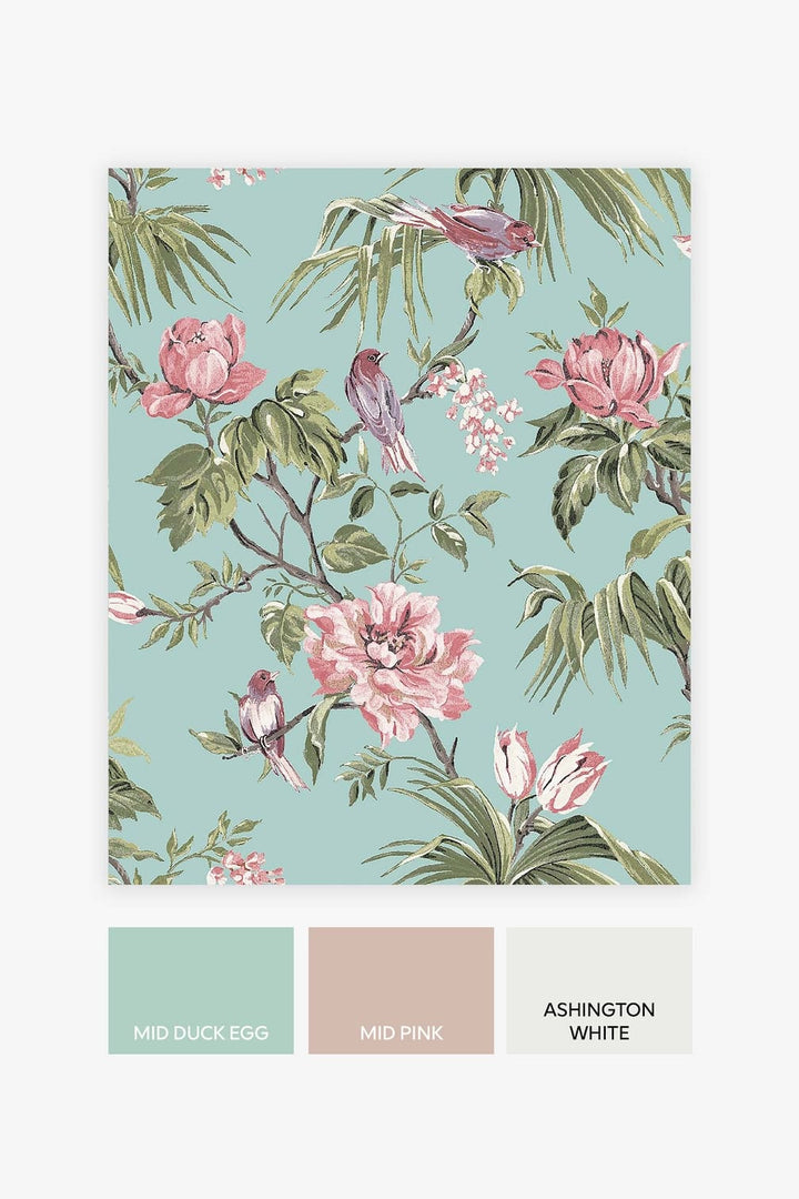 Next Birds & Blooms Duck Egg Wallpaper - 118254