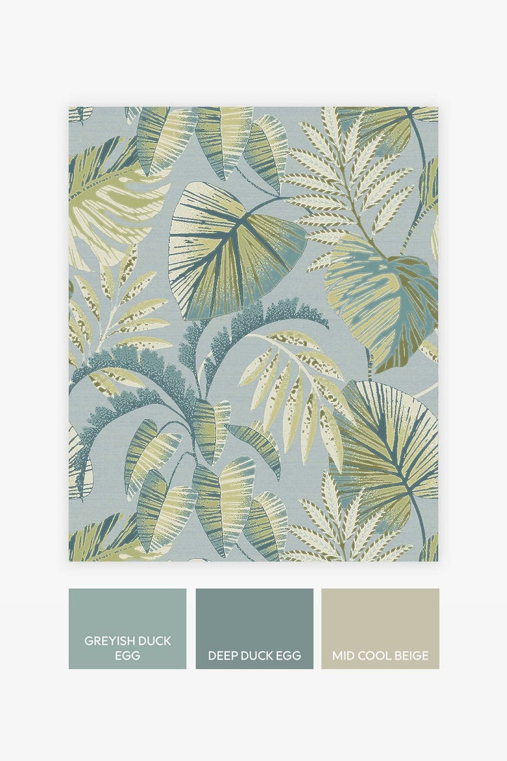 Next Jungle Leaves Duck Egg Wallpaper - 118297