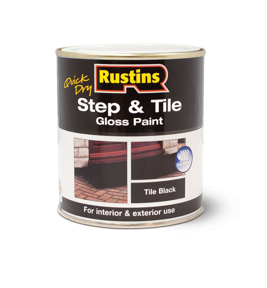  - Rustins Quick Dry Step & Tile Gloss Paint - Black 250ml - STBLW500 - Decor Warehouse