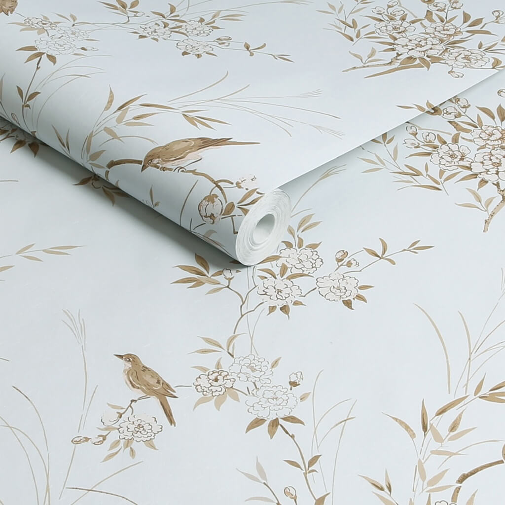 - Shabby Chic by Rachel Ashwell Bird Chinoiserie Blue Gold Wallpaper - 125121 - Decor Warehouse