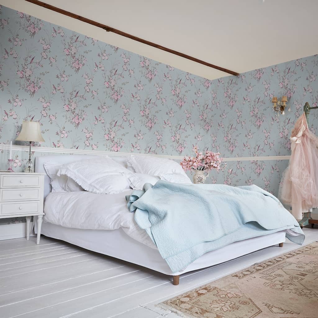 - Shabby Chic by Rachel Ashwell Bird Chinoiserie Blue Wallpaper - 125119 - Decor Warehouse