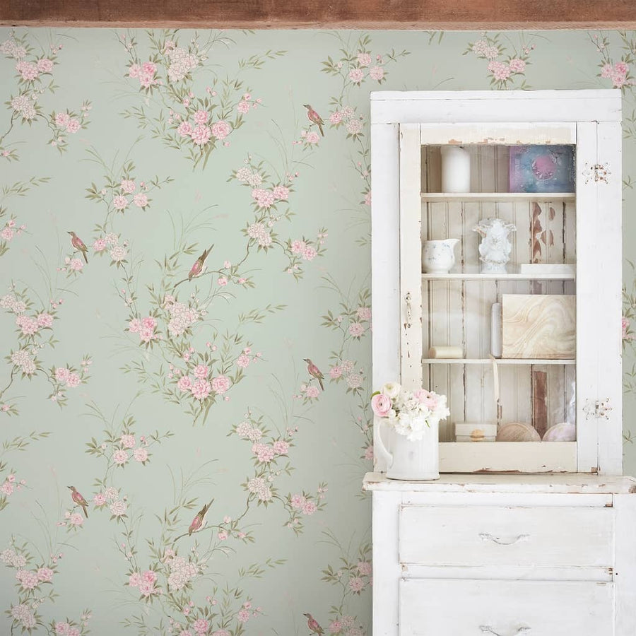  - Shabby Chic by Rachel Ashwell Bird Chinoiserie Green Wallpaper - 125120 - Decor Warehouse