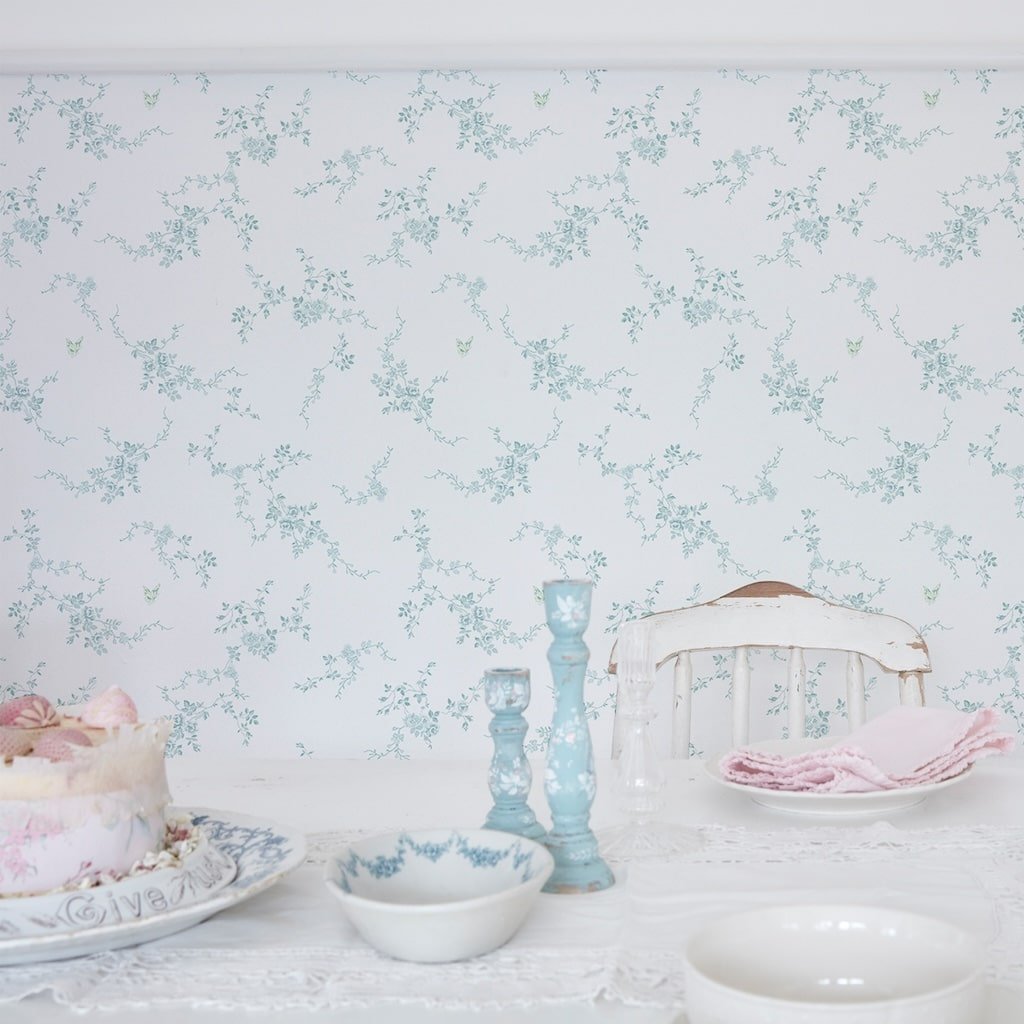  - Shabby Chic by Rachel Ashwell Butterflies Duck Egg Wallpaper - 125108 - Decor Warehouse
