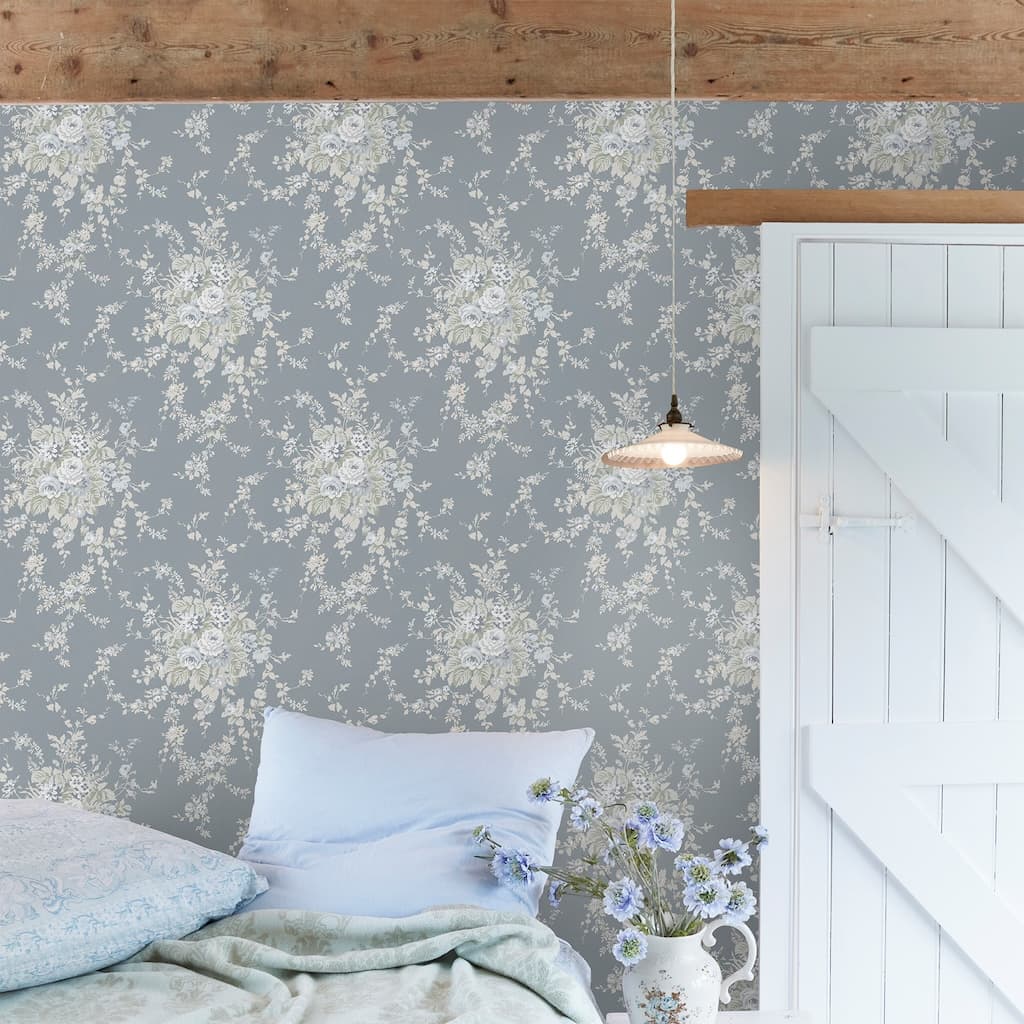 - Shabby Chic by Rachel Ashwell Garden Floral Slate Grey wallpaper - 125129 - Decor Warehouse
