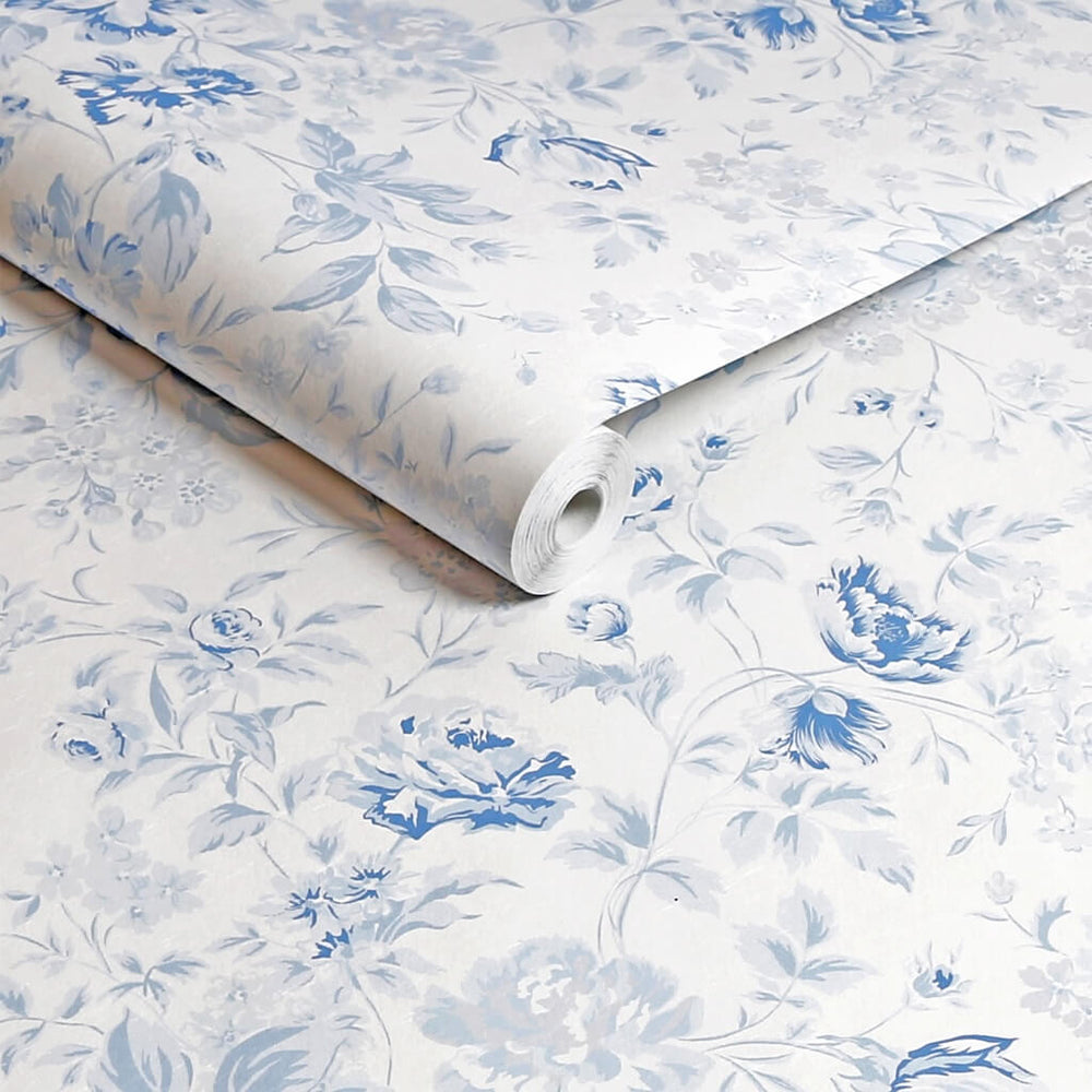 - Shabby Chic by Rachel Ashwell Romantic Rose Blue Wallpaper - 125109 - Decor Warehouse