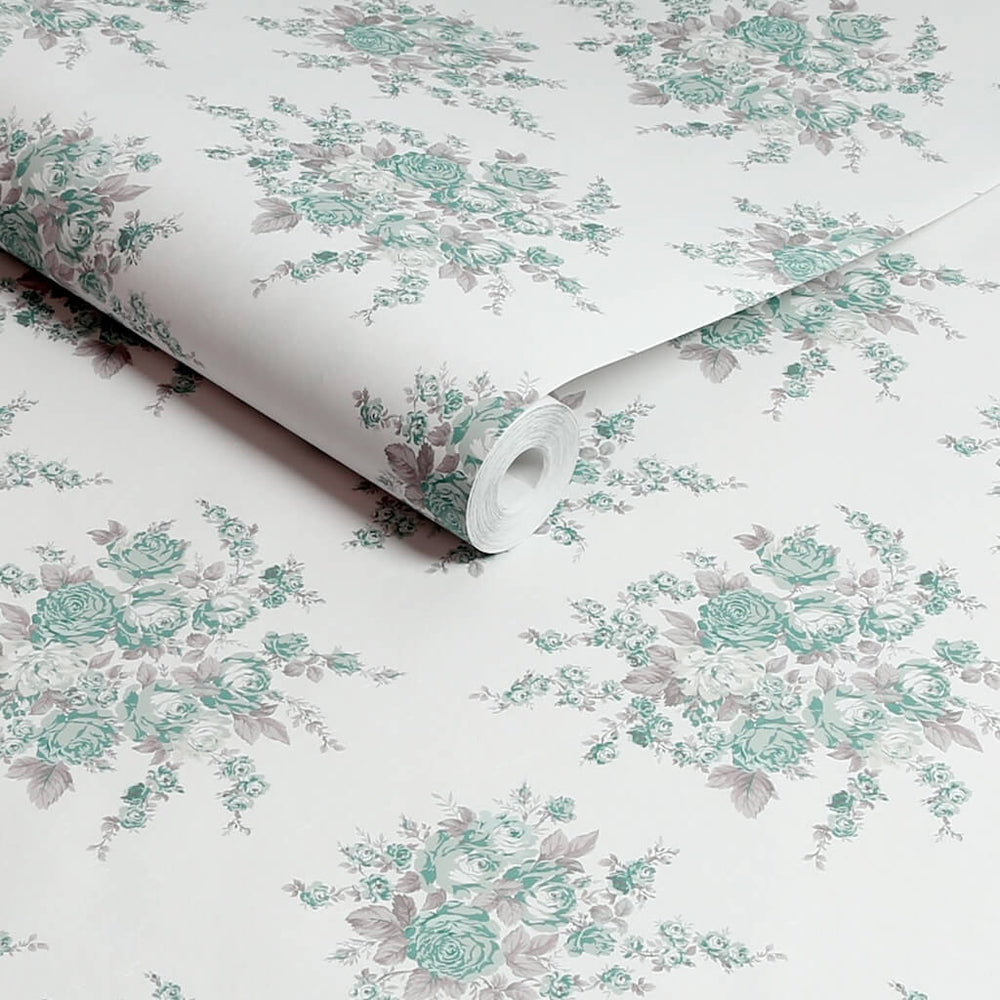  - Shabby Chic by Rachel Ashwell Rose Blossom Teal wallpaper - 125134 - Decor Warehouse